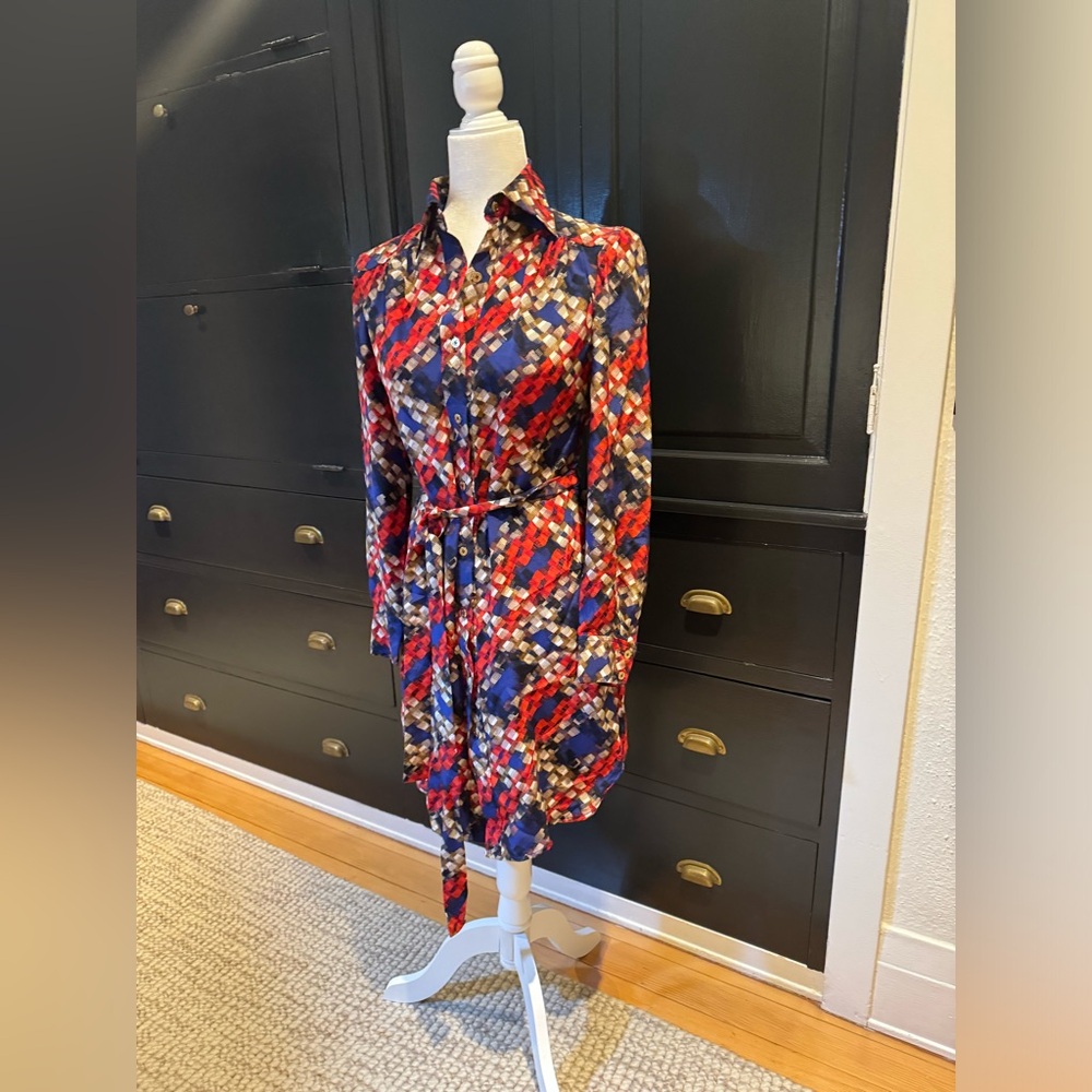 Trina Turk Midi Red, Blue, Brown, White dress